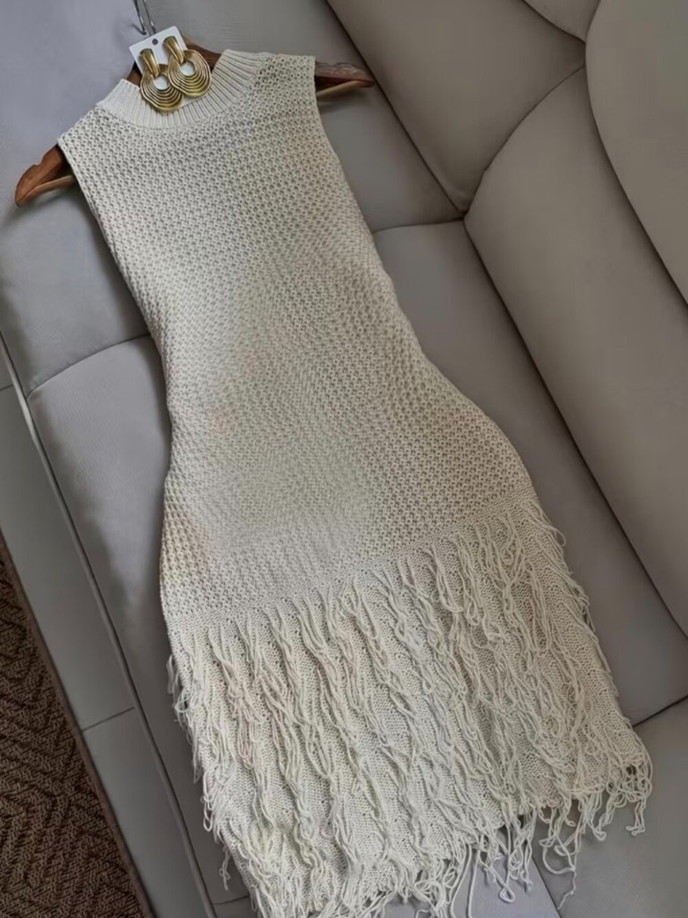 Sleeveless Tassel Dress, High Neck Elegant Dress,Soft Gentle Style Outfit